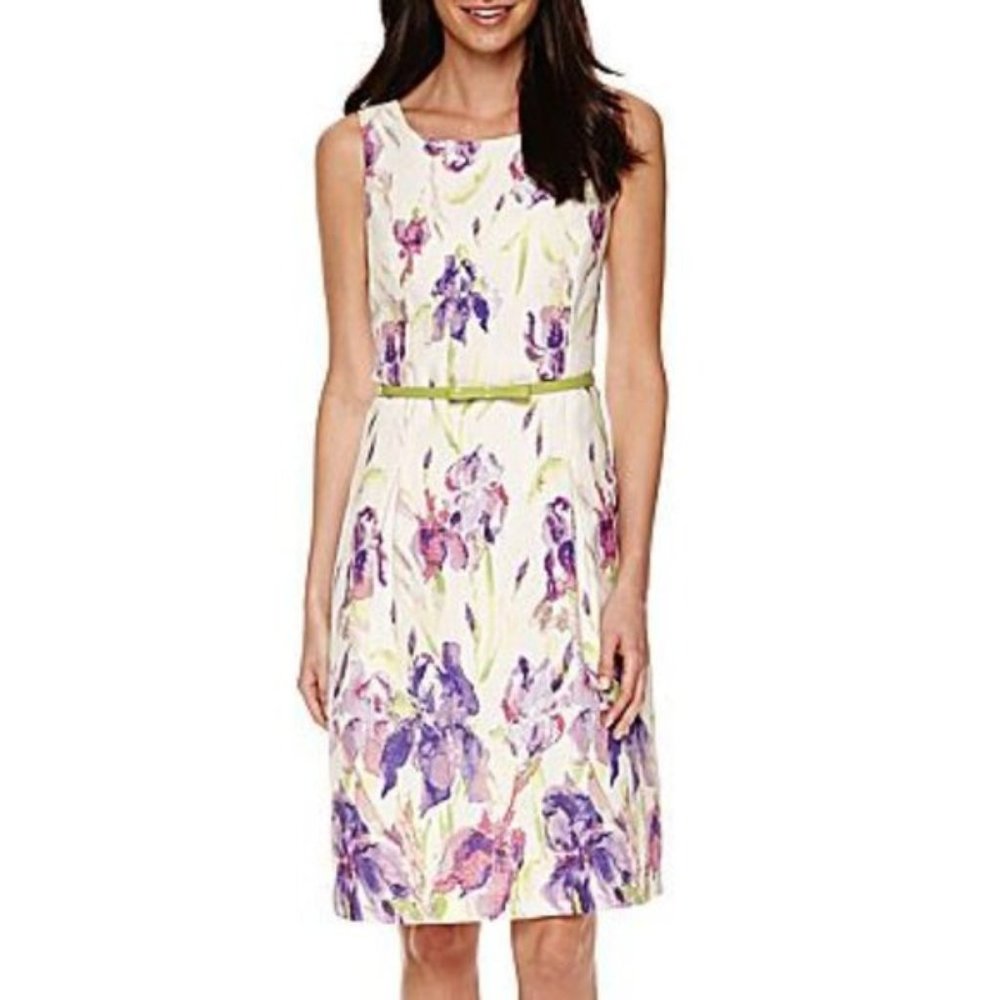 Black Label by Evan Picone White Sleeveless Floral Dress
